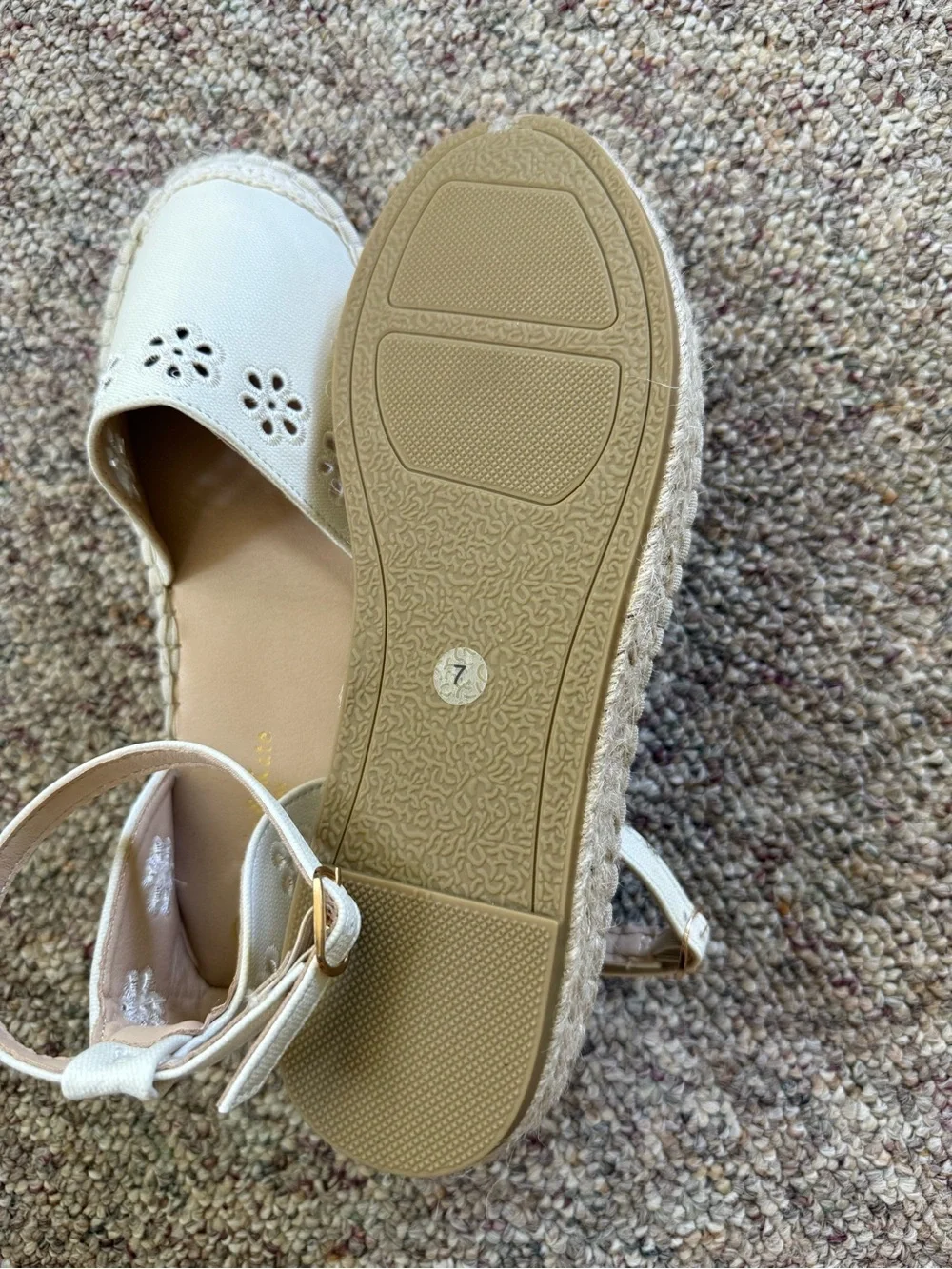 Olivia & Kate off-white espadrille sandals  eyelet design size 7